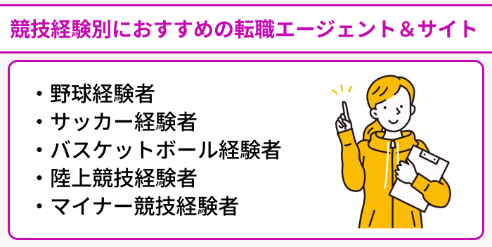 競技経験別におすすめのスポーツ業界向け転職エージェント＆サイトのイラスト